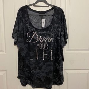 Floral and Black silver foil graphic T-shirt